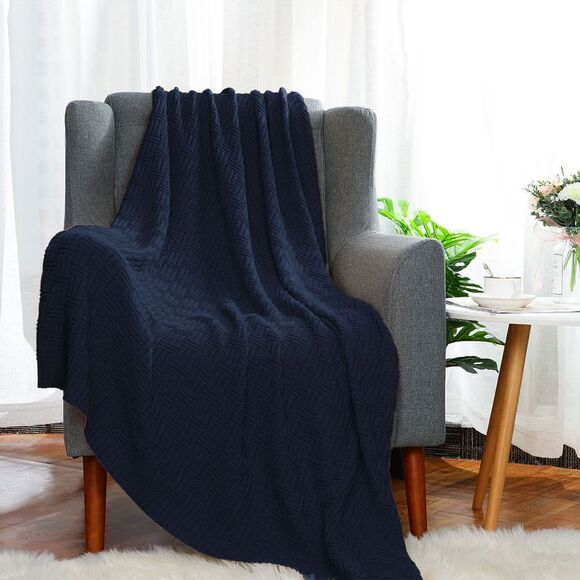 100% Cotton Throw Blanket Soft Lightweight Couch Blankets 50"x 60" Navy Blue - Picture 2 of 6